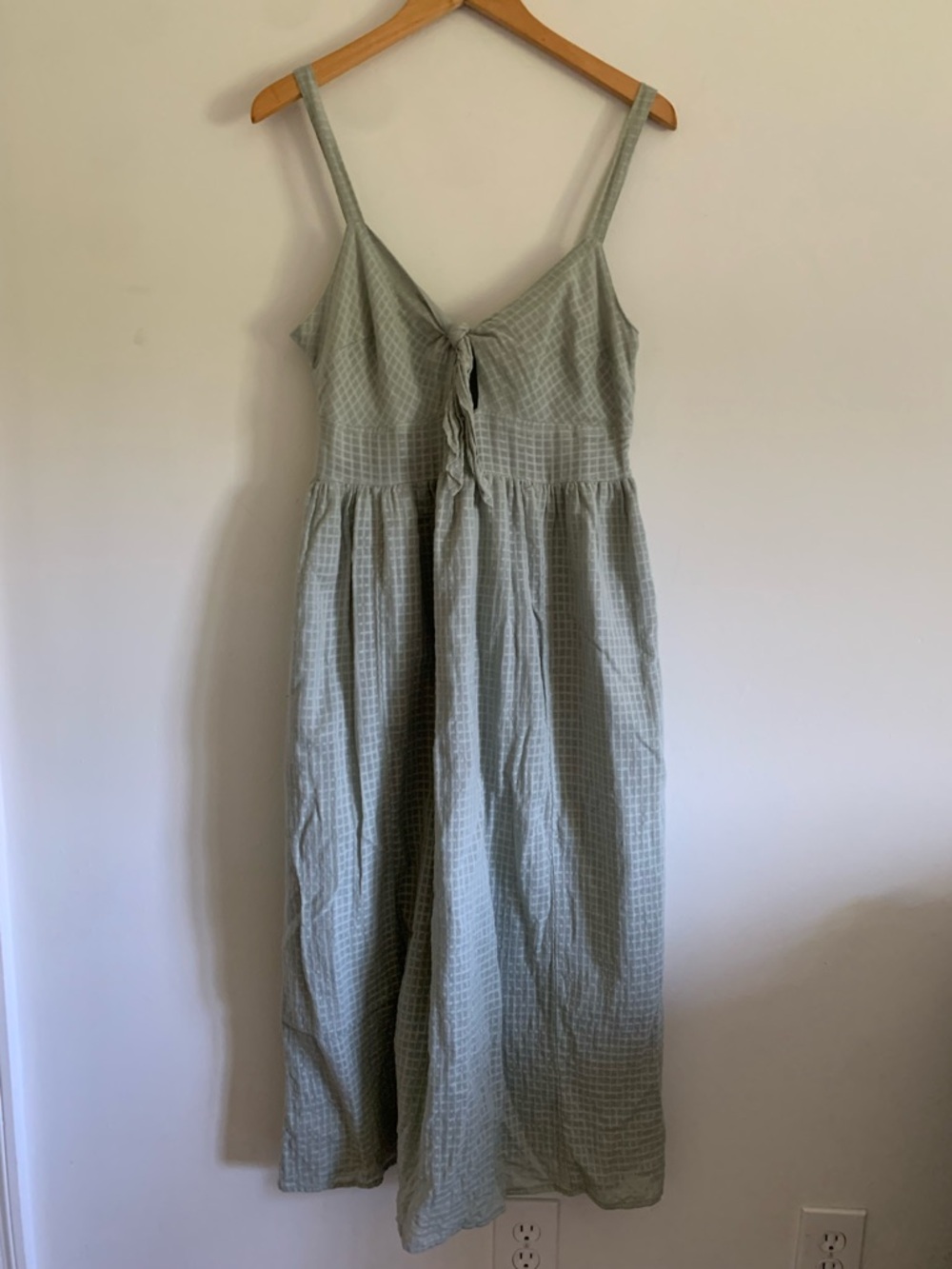 ASOS Tie-Front Keyhole Cut-Out Green Check Cotton Midi Sundress Dress, US 8